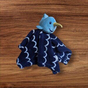HB Whale Shark Baby Security Blanket  lovey Blue & White Waves 14"